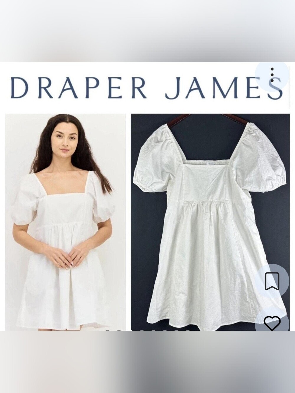 DRAPER JAMES PUFF SLEEVE BABY DOLL MINI DRESS. SZ X- LARGE. WHITE